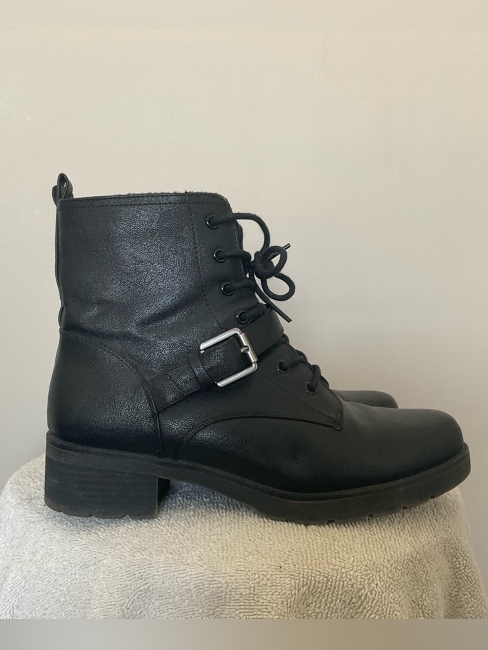 Soul Naturalizer Quaid Buckle Black Combat Boots Quartz Zip Side Size 8W
